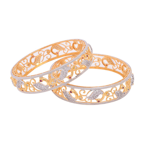Gold Plated White American Diamond CZ Peacock Carving Bangle