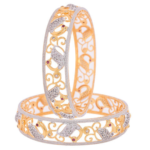 Gold Plated White American Diamond CZ Peacock Carving Bangle