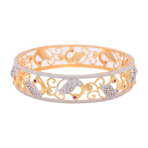 Gold Plated White American Diamond CZ Peacock Carving Bangle