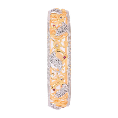 Gold Plated White American Diamond CZ Peacock Carving Bangle