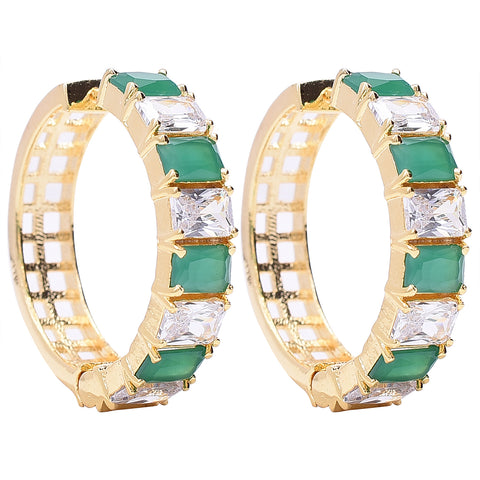 Gold Plated American Diamond CZ Green white Hoop Earrings