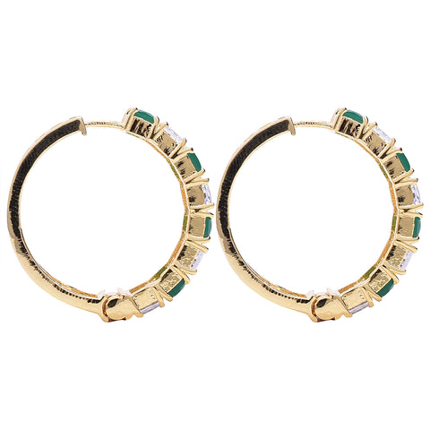 Gold Plated American Diamond CZ Green white Hoop Earrings