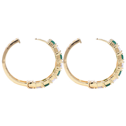 Gold Plated American Diamond CZ Green white Hoop Earrings