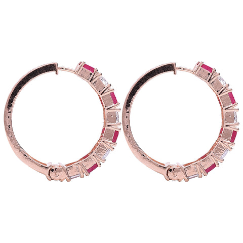 Rose Gold Plated American Diamond CZ Red white Hoop Earrings