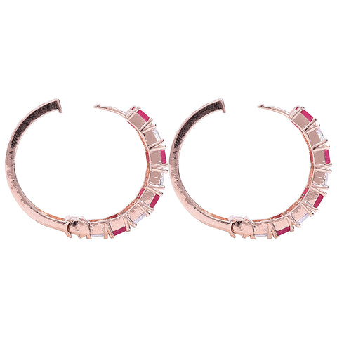 Rose Gold Plated American Diamond CZ Red white Hoop Earrings