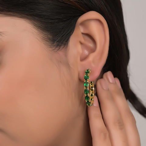 Make a Statement with our Handmade CZ Green Hoop Earrings