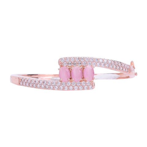 Rose Gold Plated American Diamond CZ Pink Curved Openable Bracelet