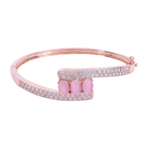 Rose Gold Plated American Diamond CZ Pink Curved Openable Bracelet