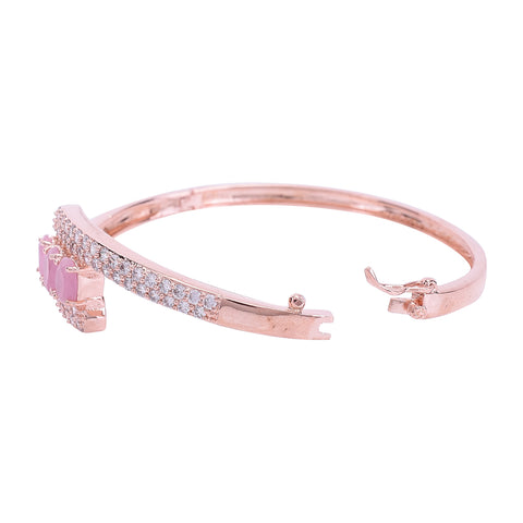 Rose Gold Plated American Diamond CZ Pink Curved Openable Bracelet