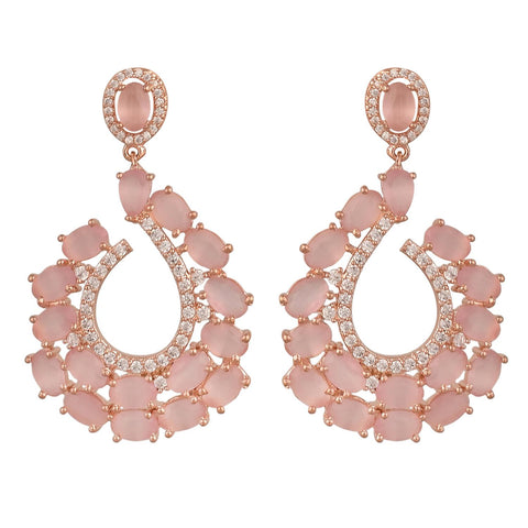 Rose Gold Plated American Diamond CZ Pink Dangle Drop Earrings