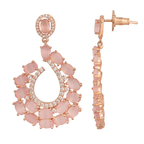 Rose Gold Plated American Diamond CZ Pink Dangle Drop Earrings