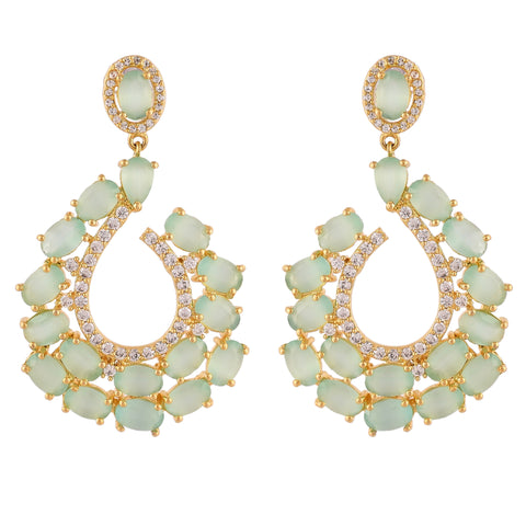 Gold Plated American Diamond CZ Mint Green Dangle Drop Earrings