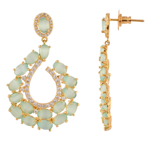 Gold Plated American Diamond CZ Mint Green Dangle Drop Earrings