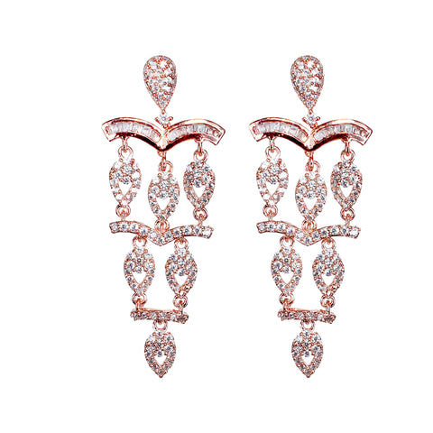 Rose Gold Plated American Diamond CZ Dangle Drop Earrings
