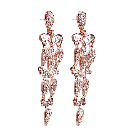 Rose Gold Plated American Diamond CZ Dangle Drop Earrings