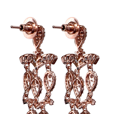 Rose Gold Plated American Diamond CZ Dangle Drop Earrings