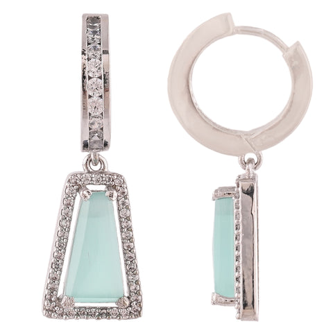 Silver Plated American Diamond CZ Baguette Pink Mint Green Hoop Earrings