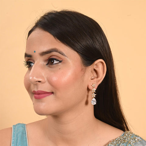 American Diamond CZ Star Dangle Drop Earrings