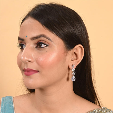 American Diamond CZ Star Dangle Drop Earrings