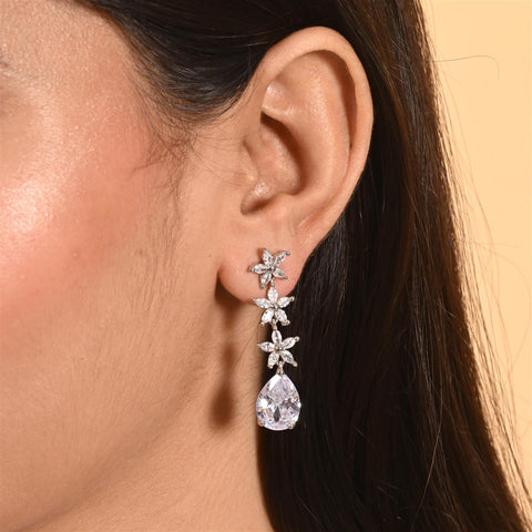 American Diamond CZ Star Dangle Drop Earrings