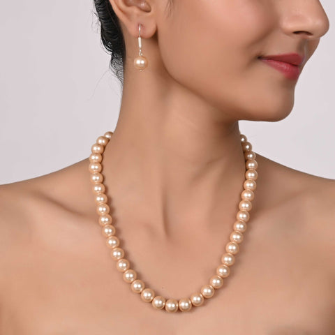 Beige Cultured Pearls Adorable Set of Earrings & Necklace