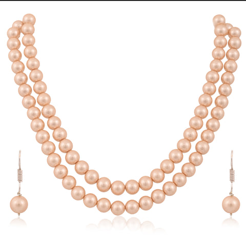 Beige Cultured Pearls Adorable Set of Earrings & Necklace
