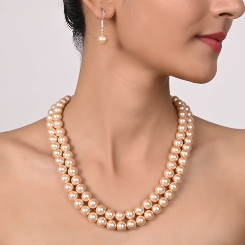 Beige Cultured Pearls Adorable Set of Earrings & Necklace