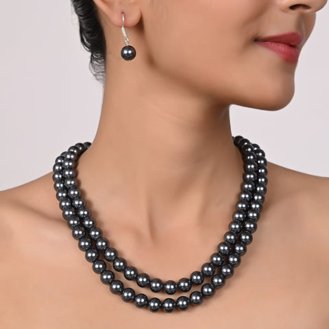 Dark Grey Cultured Pearls Beautiful Set of Earrings & Necklace