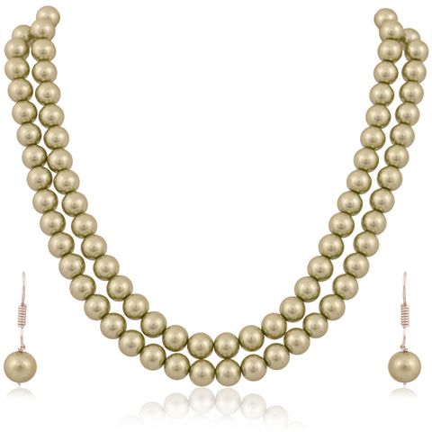 Olive Green Cultured Pearls Beautiful Set of Earrings & Necklace