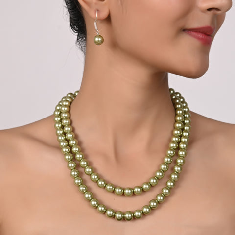 Olive Green Cultured Pearls Beautiful Set of Earrings & Necklace