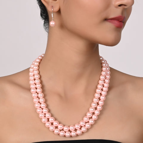 Baby Pink Cultured Pearls Beautiful Set of Earrings & Necklace