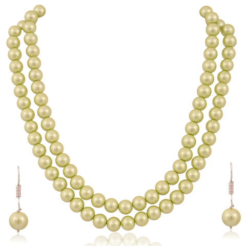 Pastel Green Cultured Pearls Beautiful Set of Earrings & Necklace