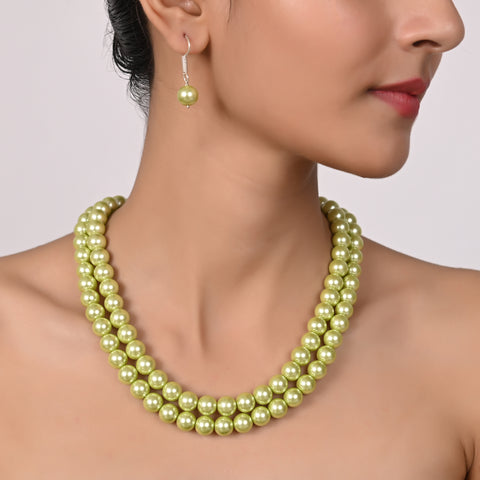 Pastel Green Cultured Pearls Beautiful Set of Earrings & Necklace