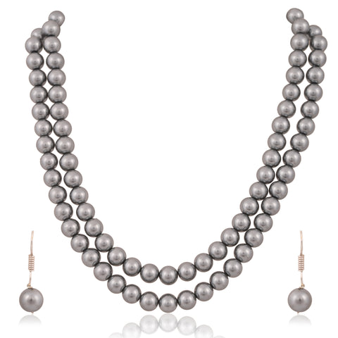 Silver Grey Pearls Adorable Set of Earrings & Necklace