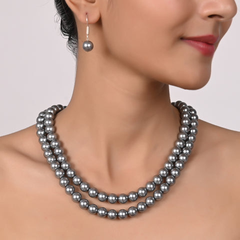 Silver Grey Pearls Adorable Set of Earrings & Necklace