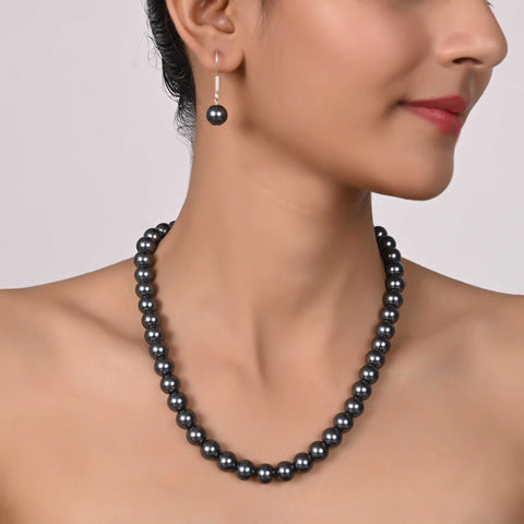 Dark Grey Cultured Pearls Beautiful Set of Earrings & Necklace