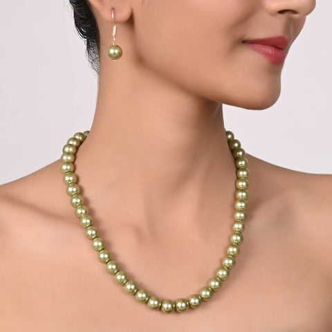 Olive Green Cultured Pearls Beautiful Set of Earrings & Necklace