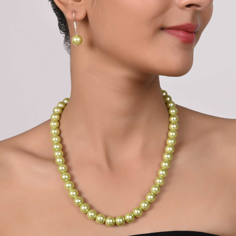Pastel Green Cultured Pearls Beautiful Set of Earrings & Necklace