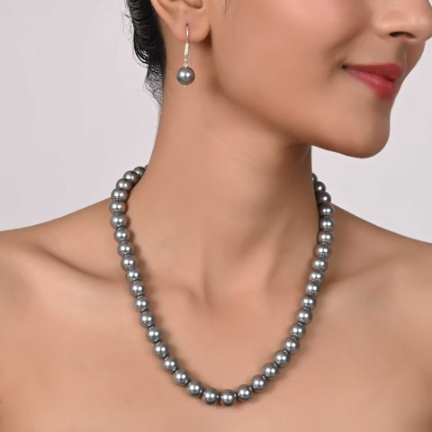 Silver Grey Pearls Adorable Set of Earrings & Necklace