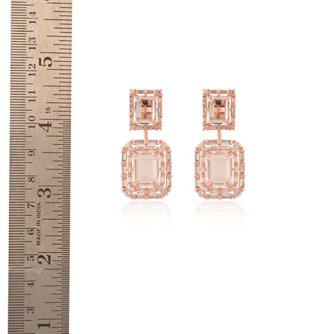 Rose Gold Plated American Diamond CZ Baguette White Sleek Earrings