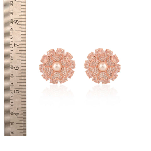 Floral Rose Gold Finish CZ Designer Festive Wear Luxury Brass Earrings