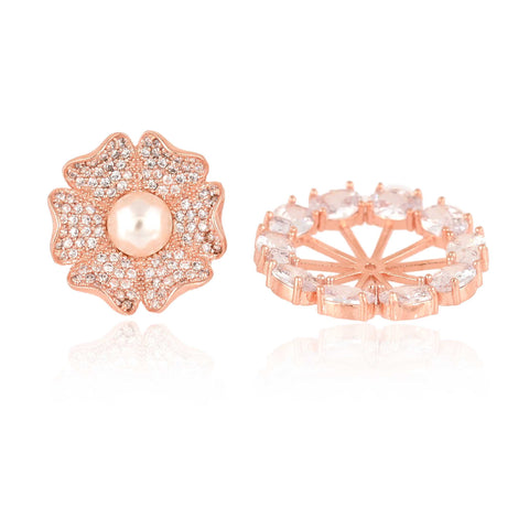 Floral Rose Gold Finish CZ Designer Festive Wear Luxury Brass Earrings