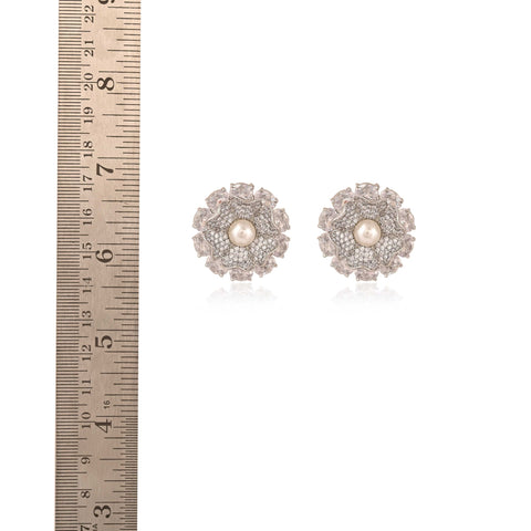 Floral Silver Finish CZ Designer Festive Wear Luxury Brass Earrings