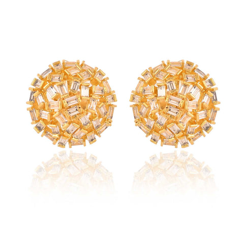 Floral Gold Finish CZ Designer Festive Wear Luxury Brass Earrings