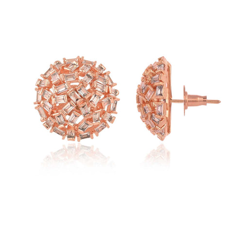 Floral Rose Gold Finish CZ Designer Festive Wear Luxury Brass Earrings