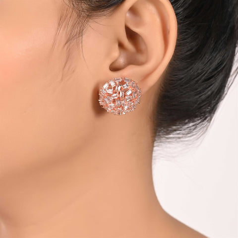 Floral Rose Gold Finish CZ Designer Festive Wear Luxury Brass Earrings