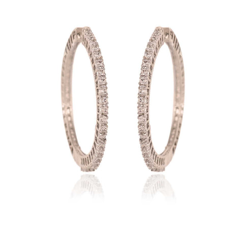 Silver Finish Round Embellished CZ Brass Hoops