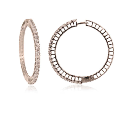 Silver Finish Round Embellished CZ Brass Hoops