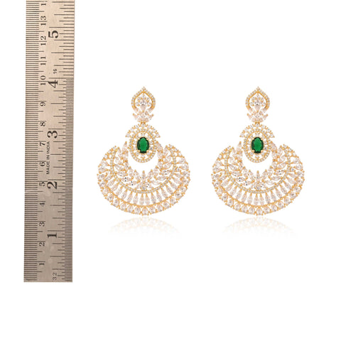 Green Chand-Bali Gold Finish CZ Designer Festive Wear Luxury Brass Earrings