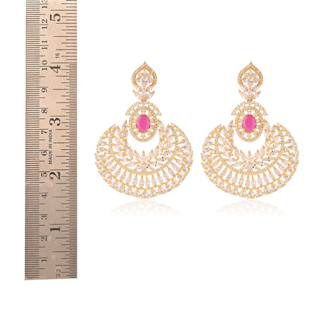 Red Chand-Bali Gold Finish CZ Designer Festive Wear Luxury Brass Earrings